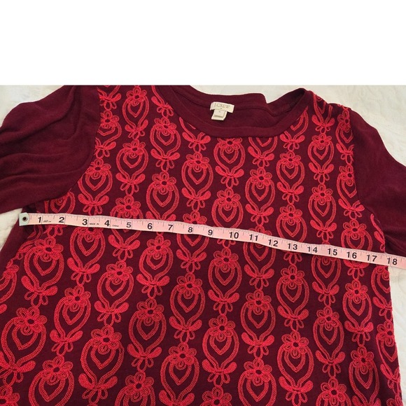 J. Crew XL Burgundy Red Embroidered Long Sleeve Cotton Top - Picture 7 of 8